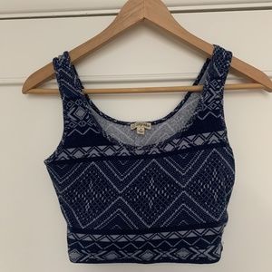 Navy blue fitted crop top pattern tank strech
